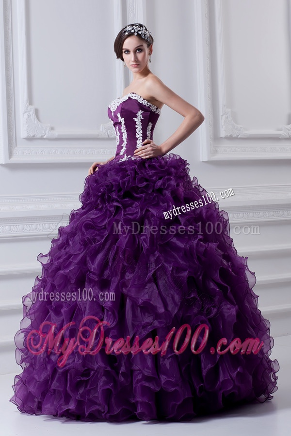 Ball Gown Sweetheart Ruffles and Appliques Purple Quinceanera Dress