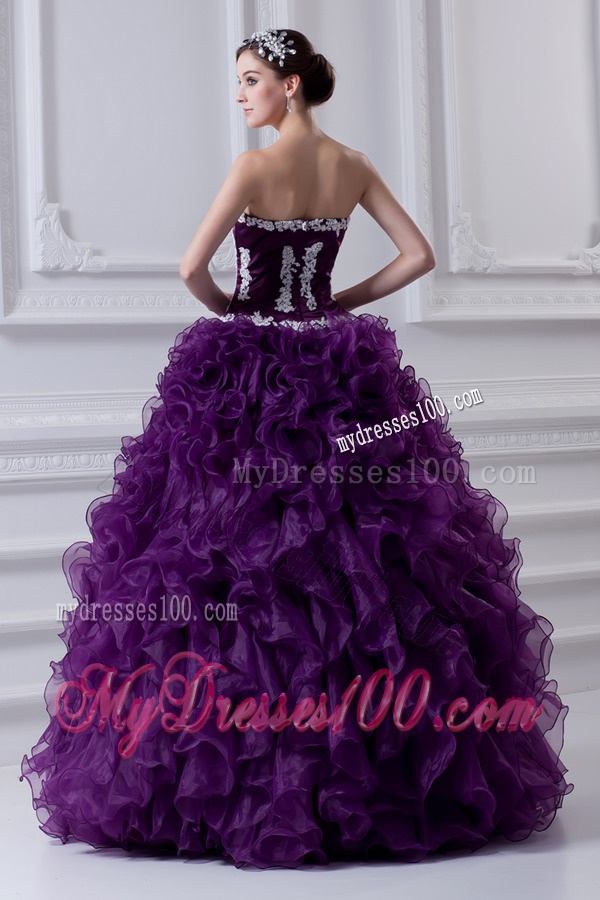 Ball Gown Sweetheart Ruffles and Appliques Purple Quinceanera Dress