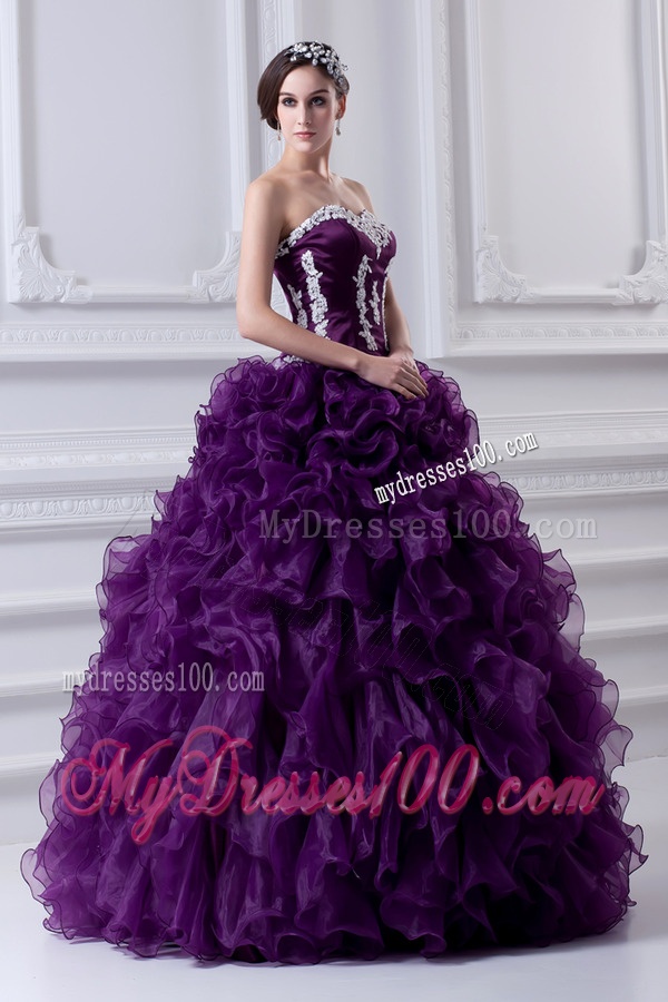 Ball Gown Sweetheart Ruffles and Appliques Purple Quinceanera Dress