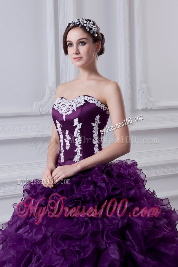 Ball Gown Sweetheart Ruffles and Appliques Purple Quinceanera Dress