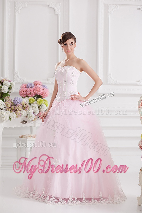 Ball Gown Sweetheart Tulle Baby Pink 2016 Quinceanera Dress with Appliques Beading