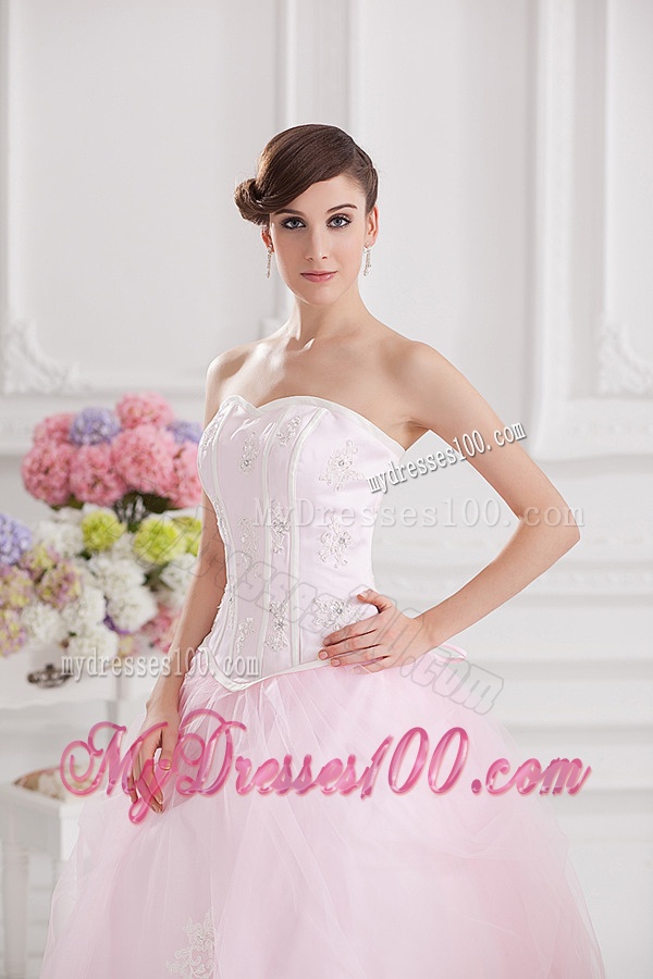 Ball Gown Sweetheart Tulle Baby Pink 2016 Quinceanera Dress with Appliques Beading