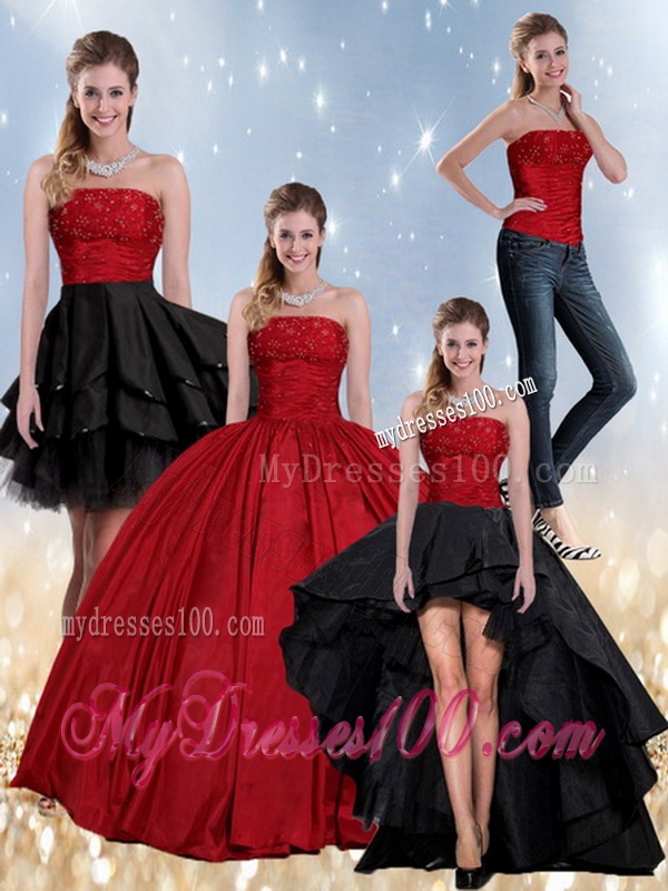 Beaded Strapless Ball Gown 2016 Quinceanera Dress in Red and Black