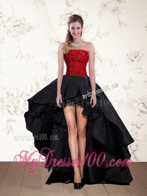 Beaded Strapless Ball Gown 2016 Quinceanera Dress in Red and Black