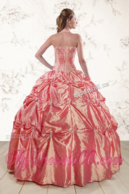 Beautiful Beading and Appliques Watermelon Red Sweet 16 Dresses