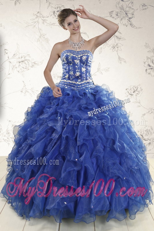 Beautiful Beading and Ruffles 2016 Quinceanera Dresses in Royal Blue