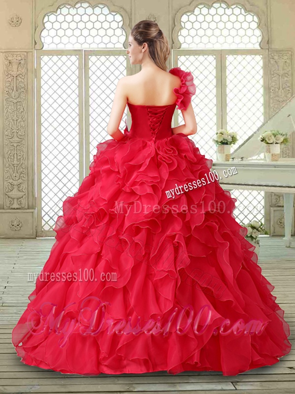 Beautiful One Shoulder Ruffles Quinceanera Gowns in Red