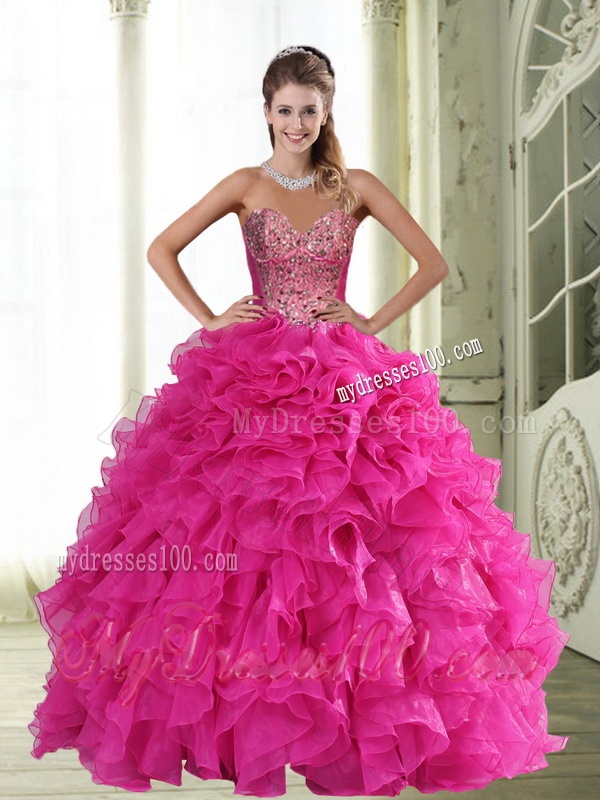 Beautiful Sweetheart Hot Pink 2016 Quinceanera Dresses with Beading and Ruffles