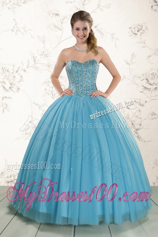Brand New Style Ball Gown Beaded Quinceanera Dress in Baby Blue