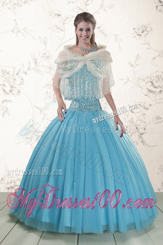 Brand New Style Ball Gown Beaded Quinceanera Dress in Baby Blue