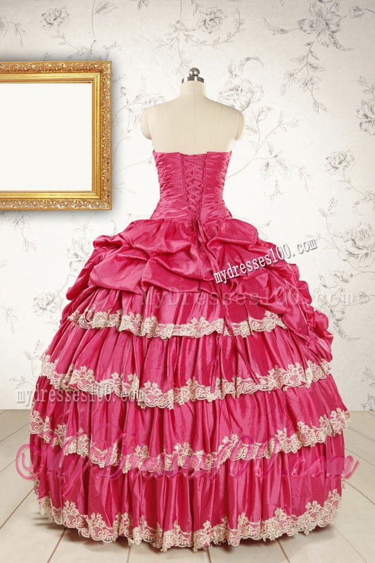 Cheap Appliques Sweet 15 Dresses in Coral Red