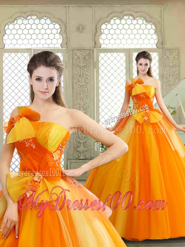 Cheap Appliques and Bowknot Quinceanera Gowns with One Shoulder
