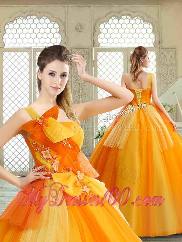 Cheap Appliques and Bowknot Quinceanera Gowns with One Shoulder