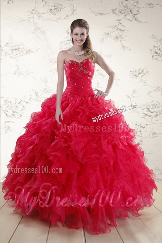 Classical Red 2016 Quinceanera Dresses with Ruffles and Beading
