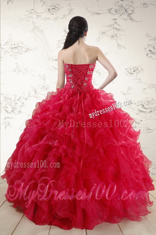 Classical Red 2016 Quinceanera Dresses with Ruffles and Beading