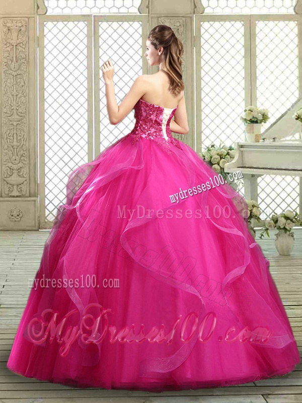 Classical Strapless Fuchsia Sweet 16 Dresses with Appliques