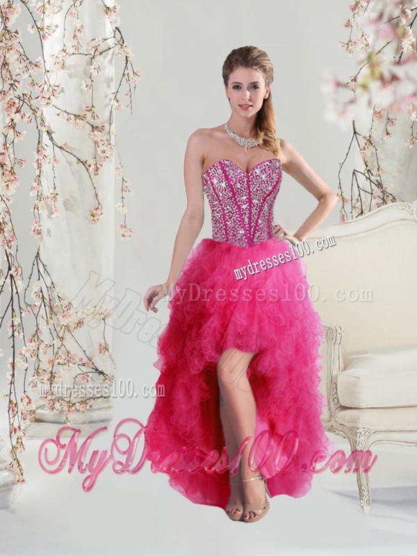 Detachable Sweetheart Beaded and Ruffles Wonderful Quinceanera Dresses in Hot Pink