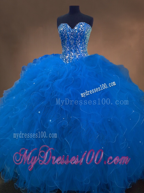 Discount Sweetheart Beaded Blue Quinceanera Dresses with Ruffles