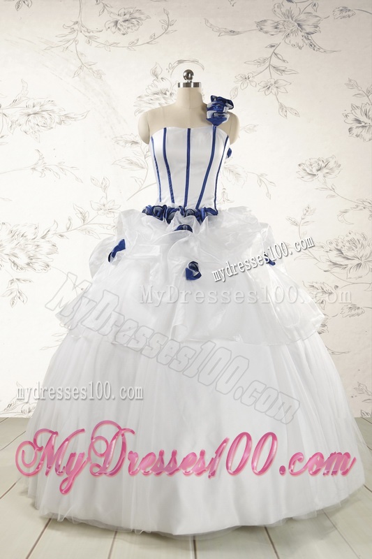 Elegant White One Shoulder Hand Made Flower Quinceanera Dress for 2016