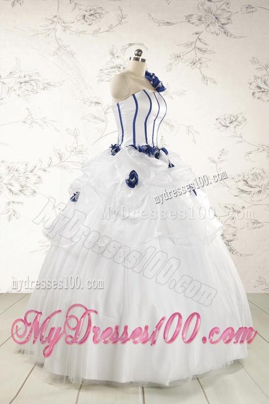 Elegant White One Shoulder Hand Made Flower Quinceanera Dress for 2016