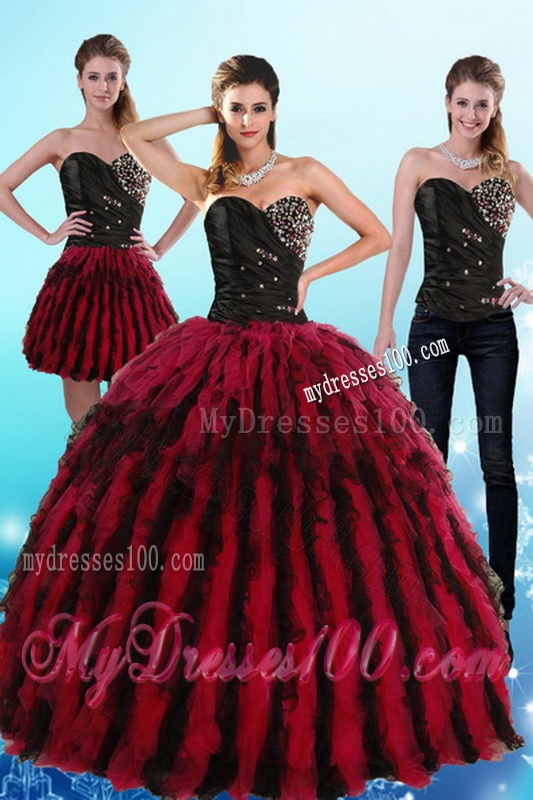 Flirting Multi Color Sweetheart Sweet 16 Dresses with Ruffles and Beading