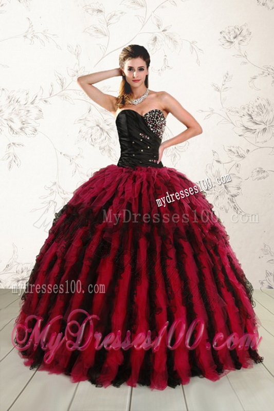 Flirting Multi Color Sweetheart Sweet 16 Dresses with Ruffles and Beading