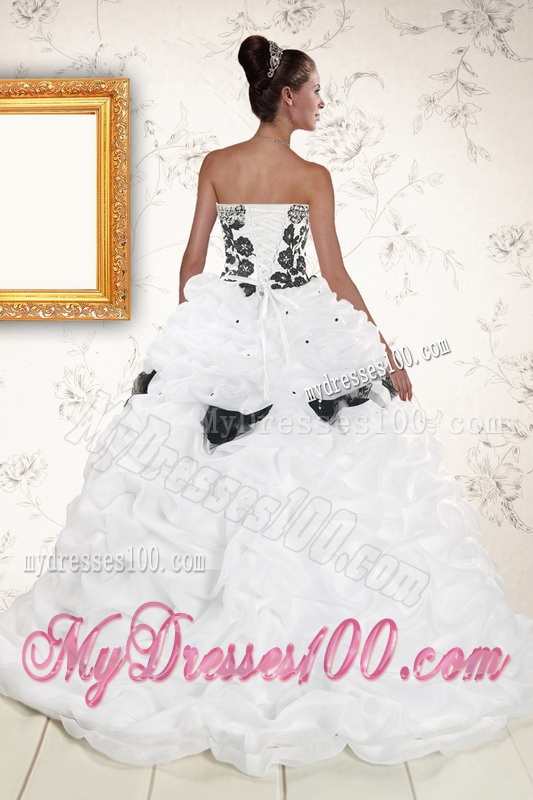 Hot White Sweet 15 Dresses with Pick Ups and Hand Made Flowers