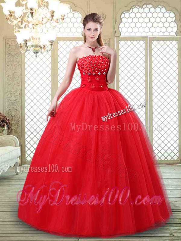 Inexpensive Strapless Quinceanera Dresses with Hand Made Flowers