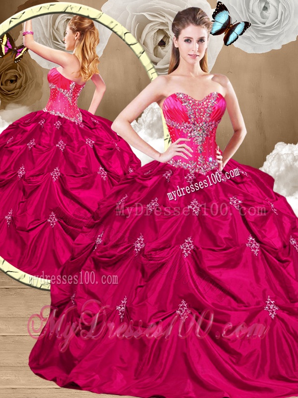 Luxurious Hot Pink Sweet 16 Dresses with Appliques and Pick Ups