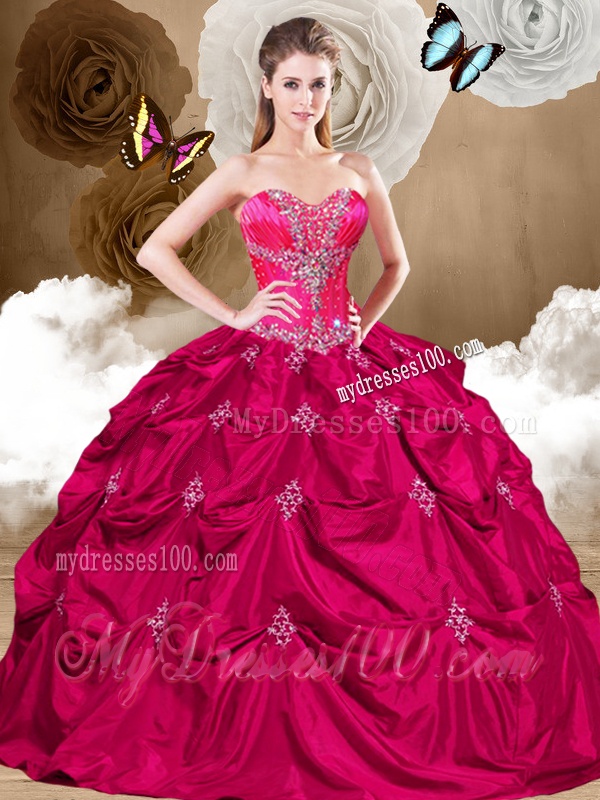 Luxurious Hot Pink Sweet 16 Dresses with Appliques and Pick Ups
