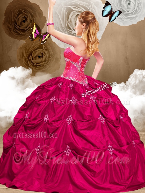 Luxurious Hot Pink Sweet 16 Dresses with Appliques and Pick Ups