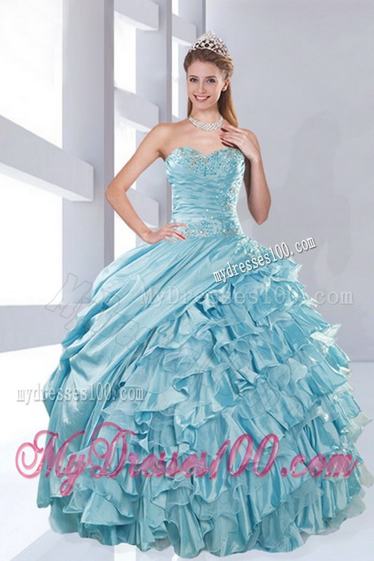 Luxurious Sweetheart Beading Aqua Blue Quinceanera Dresses in Taffeta for 2016