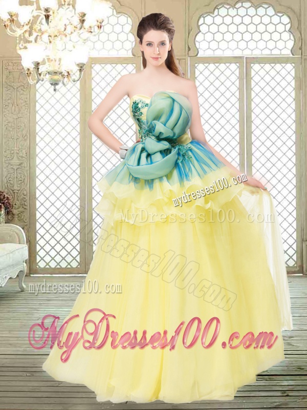 Perfect A Line Strapless Quinceanera Dresses with Bowknot and Ruffles