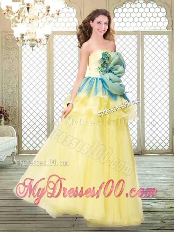 Perfect A Line Strapless Quinceanera Dresses with Bowknot and Ruffles