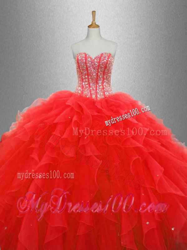 Popular Red Sweet 16 Dresses with Beading and Ruffles