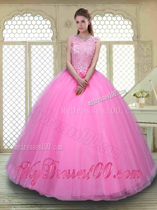 Popular Scoop Hand Made Flowers Sweet 16 Dresses with Brush Train