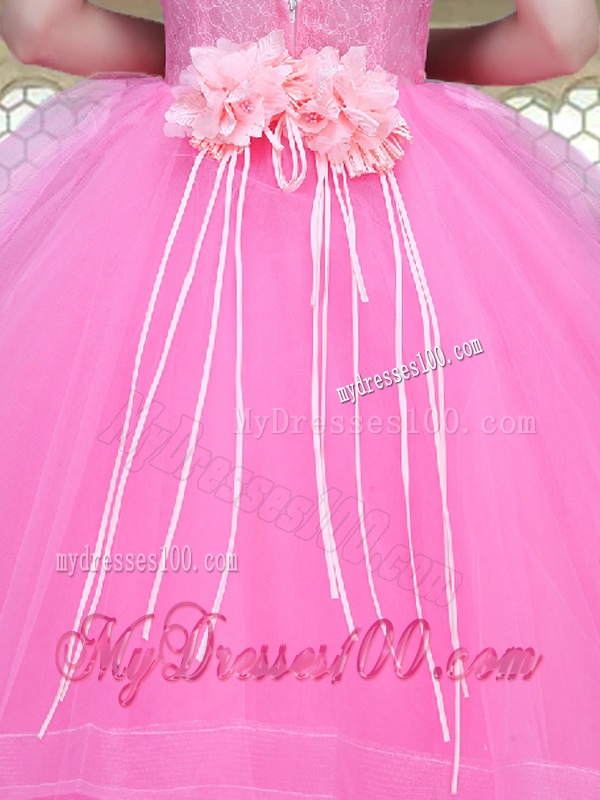 Popular Scoop Hand Made Flowers Sweet 16 Dresses with Brush Train