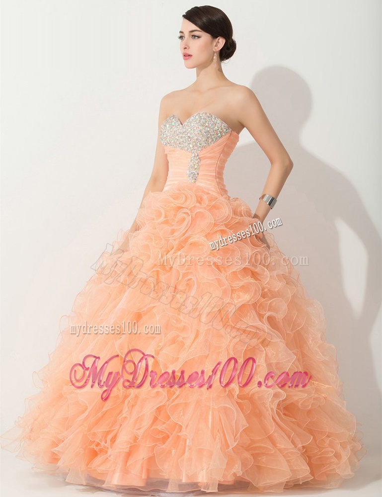 Princess Orange Quinceanera Gown with Beading and Ruffles