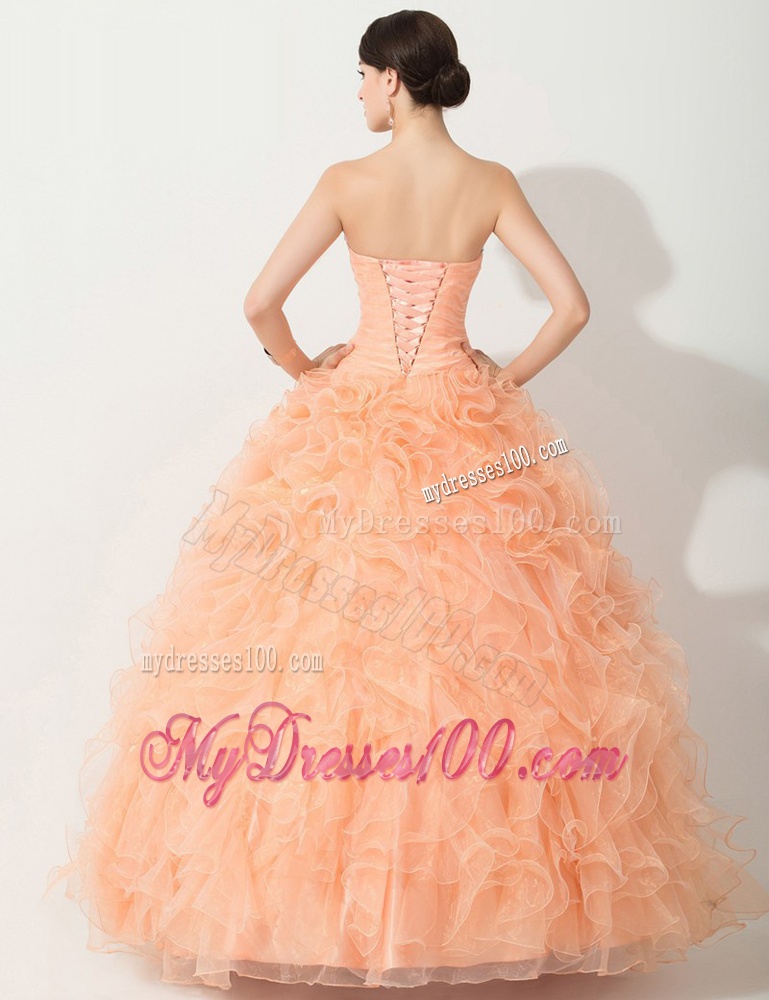Princess Orange Quinceanera Gown with Beading and Ruffles