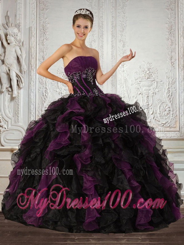 Strapless Multi Color Quinceanera Dress with Ruffles and Embroidery