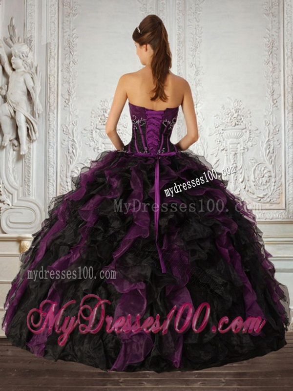 Strapless Multi Color Quinceanera Dress with Ruffles and Embroidery