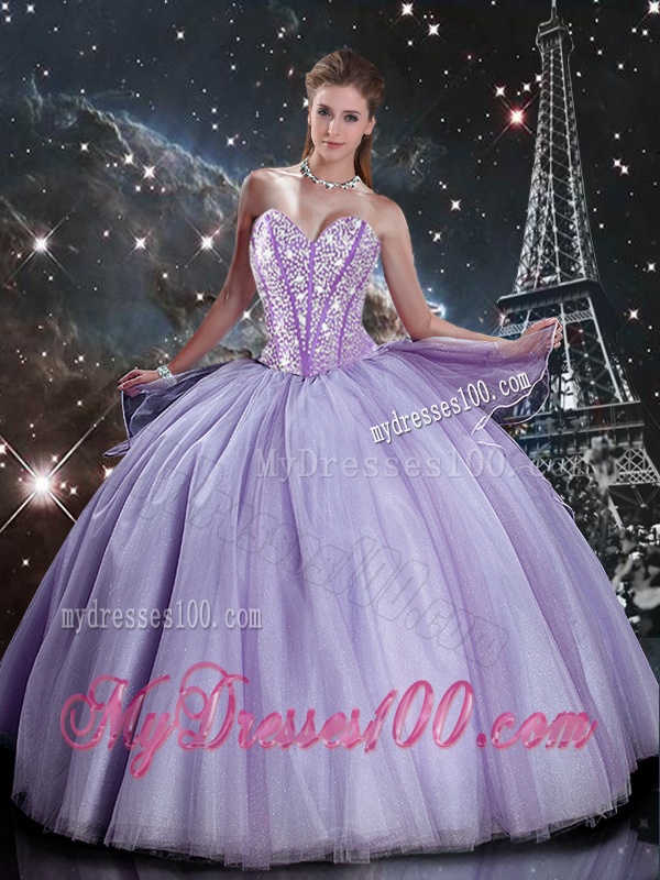 Suitable Sweetheart Lavender Tulle Sweet 16 Dresses with Beading
