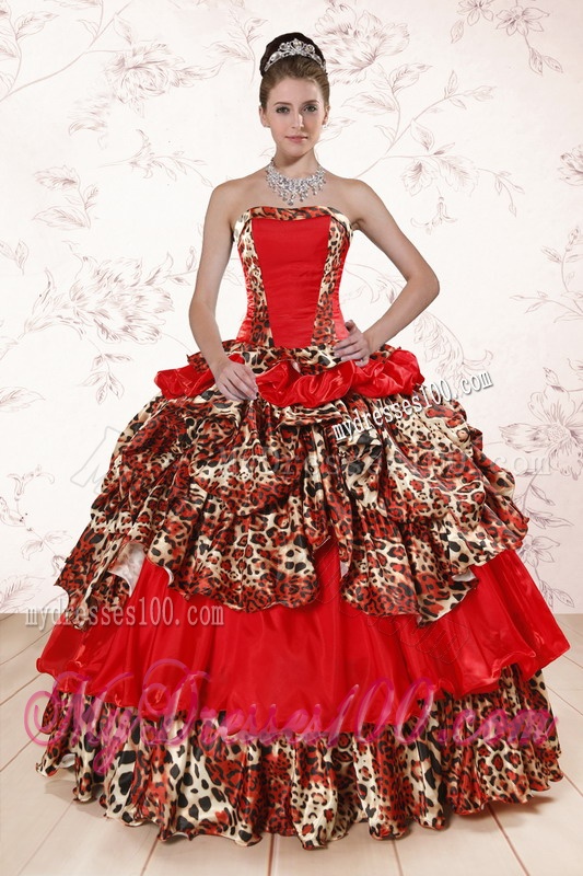 Unique Leopard Multi-color 2016 Quinceanera Dresses with Strapless