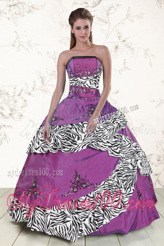 Unique Purple Quinceanera Dresses with Embroidery and Zebra