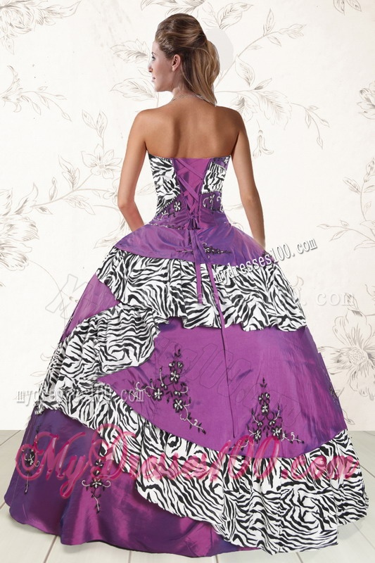 Unique Purple Quinceanera Dresses with Embroidery and Zebra