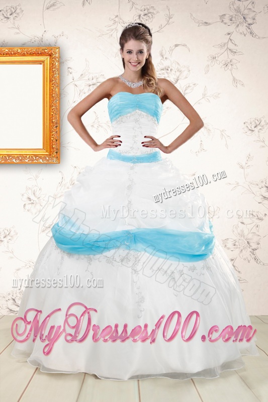 Elegant White and Baby Blue Ball Gown Quinceanera Dress for 2016