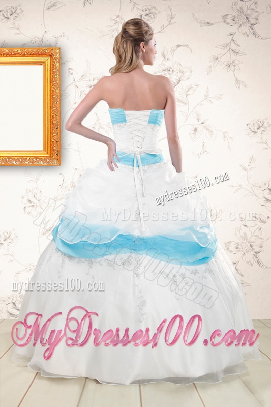Elegant White and Baby Blue Ball Gown Quinceanera Dress for 2016