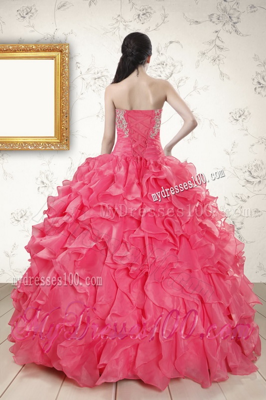 2016 Hot Pink Strapless Quinceanera Dresses with Beading and Ruffles