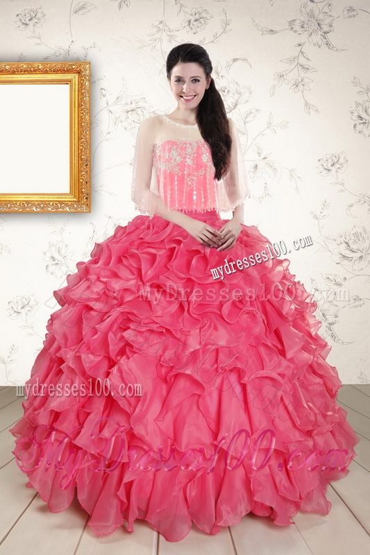 2016 Hot Pink Strapless Quinceanera Dresses with Beading and Ruffles