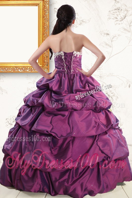 2016 Sweetheart Purple Quinceanera Dresses with Appliques and Pick Up